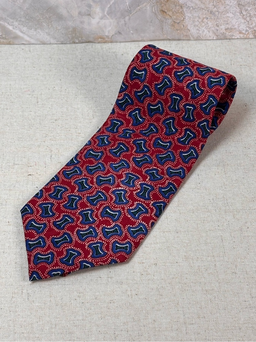 Christian Dior Monsieur Vintage Red Geometric Designer Neck Tie USA